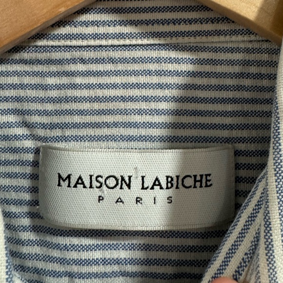 MAISON LABICHE Paris Women’s Blue Striped Button Down Shirt Size Small - Picture 4 of 10